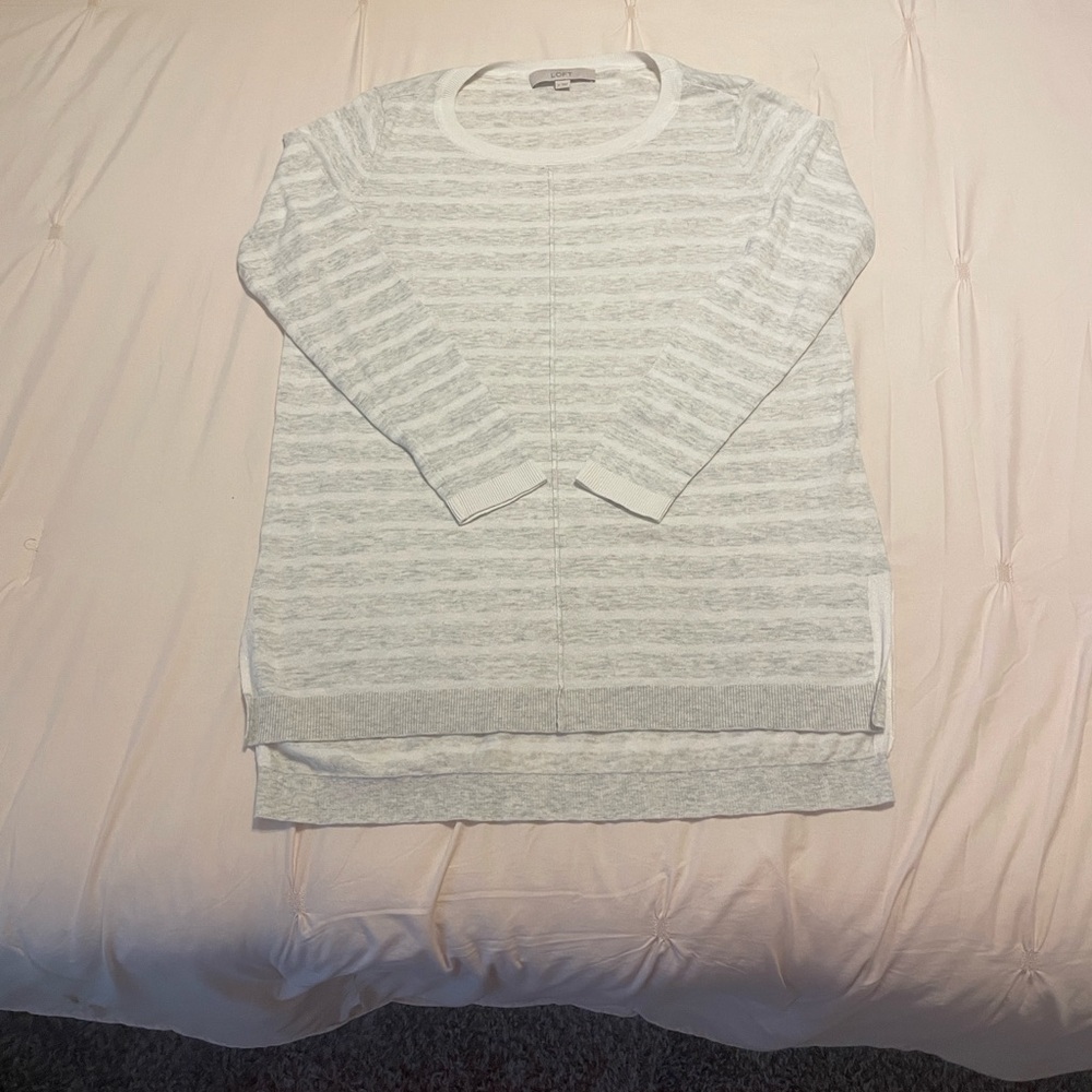 LOFT Lightweight Gray Striped Pullover